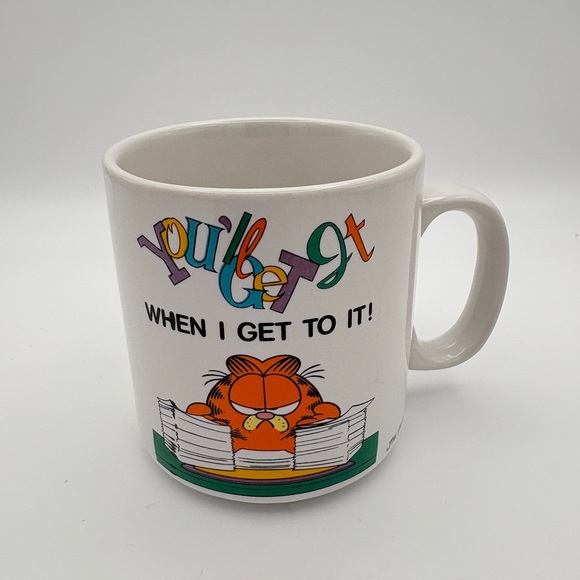 Garfield Cat Vintage (1978) Coffee Mug "You'll Get It When I Get To It!" - Picture 2 of 9